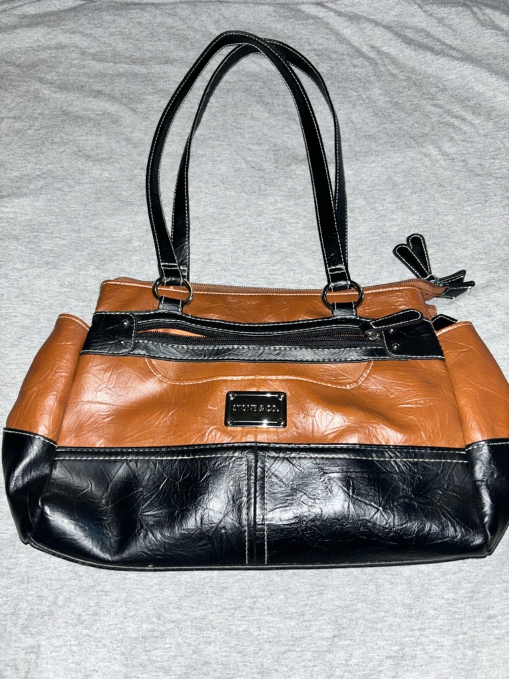Stone & Co. Two-Tone Brown and Black Shoulder Tote